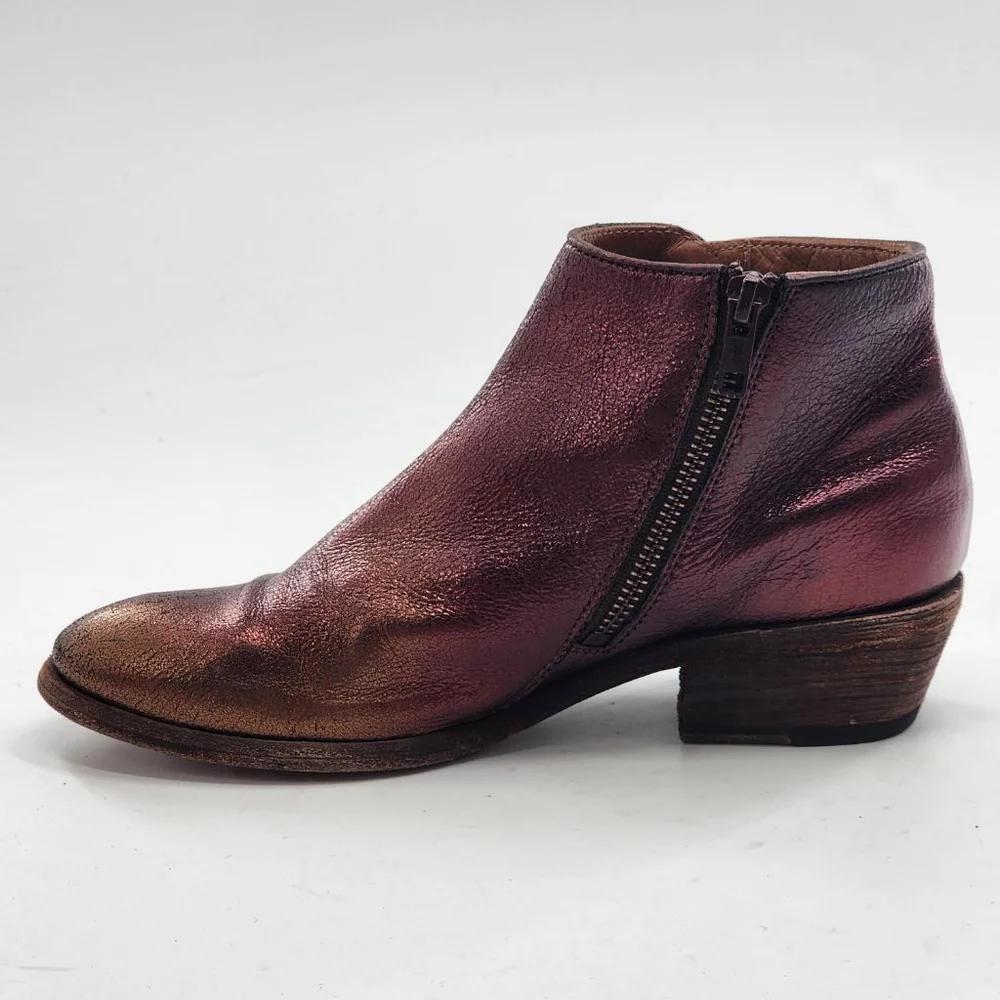 FRYE Carson‎ Metallicf Ankle Boots & Booties 6.5 Burgundy Gold